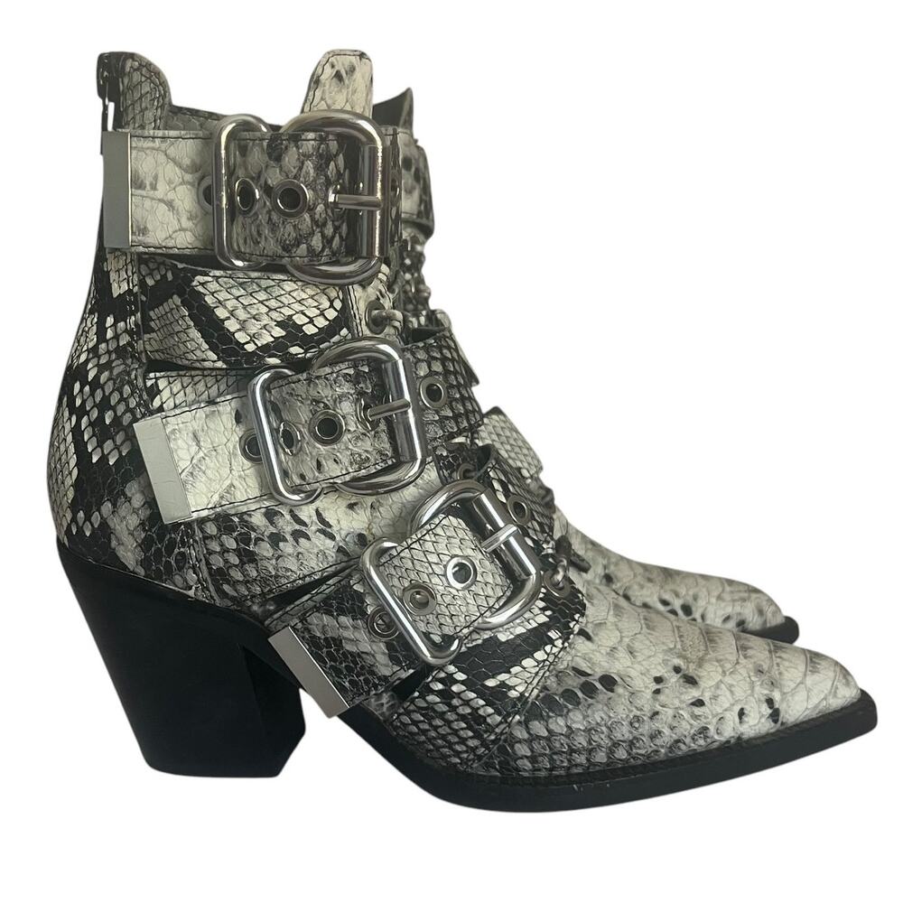 Jeffrey Campbell Caceres Buckle Snake Embossed Ankle Boots Size 6.5 - Picture 2 of 15